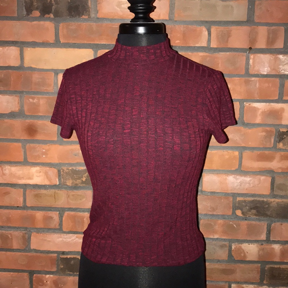 Short Sleeve High Neck Red Shirt